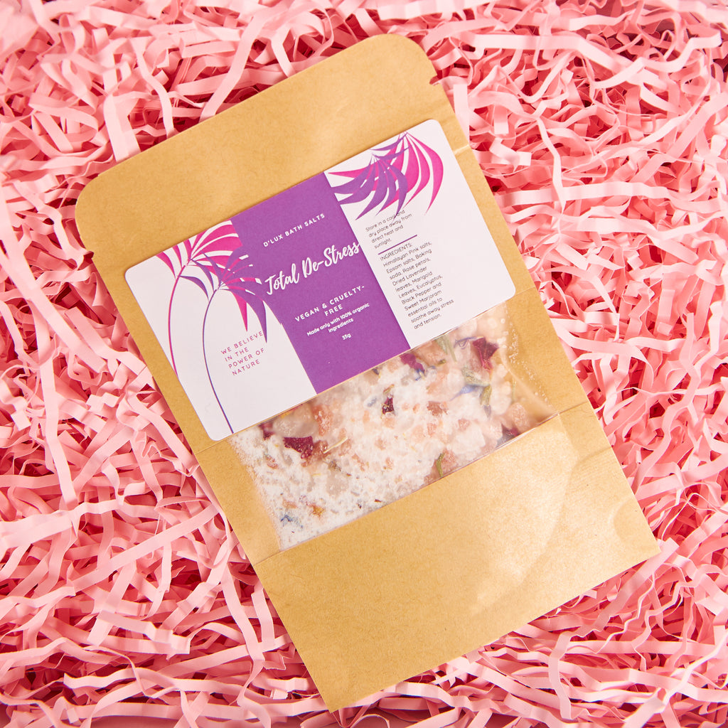 Total De-stress - Scented bath salts with luxury fragrances. Leaves skin feeling superbly soft and smooth
